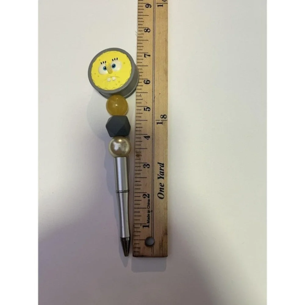 SpongeBob SquarePants Beaded Pen Yellow Grey Pearl Black Ink Cute Novelty Gift‎